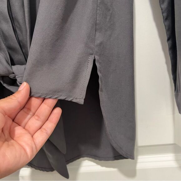 Anthropologie | Maeve Gray Tuesday Tie Front Blouse Women's Sz. XS 100% Tencel - Picture 8 of 12